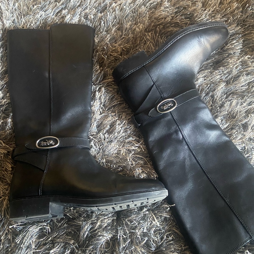 Coach Bleeker Black Leather Riding Boots
